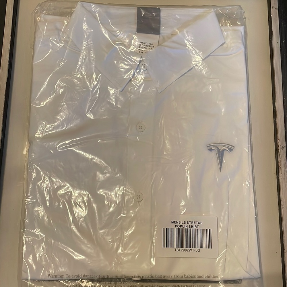 Tesla Motors Authentic Men's Long Sleeve Button Front White Shirt